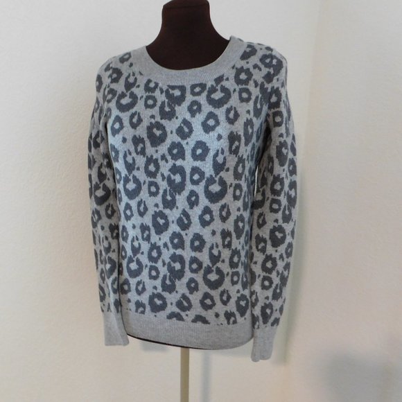 Gap Grey Black Animal Leopard Print Knit Wool Blend Women's Small Sweater - Picture 1 of 10